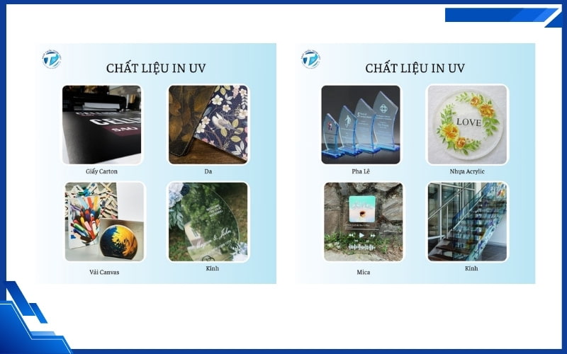 Các chất liệu có thể in bằng máy in UV